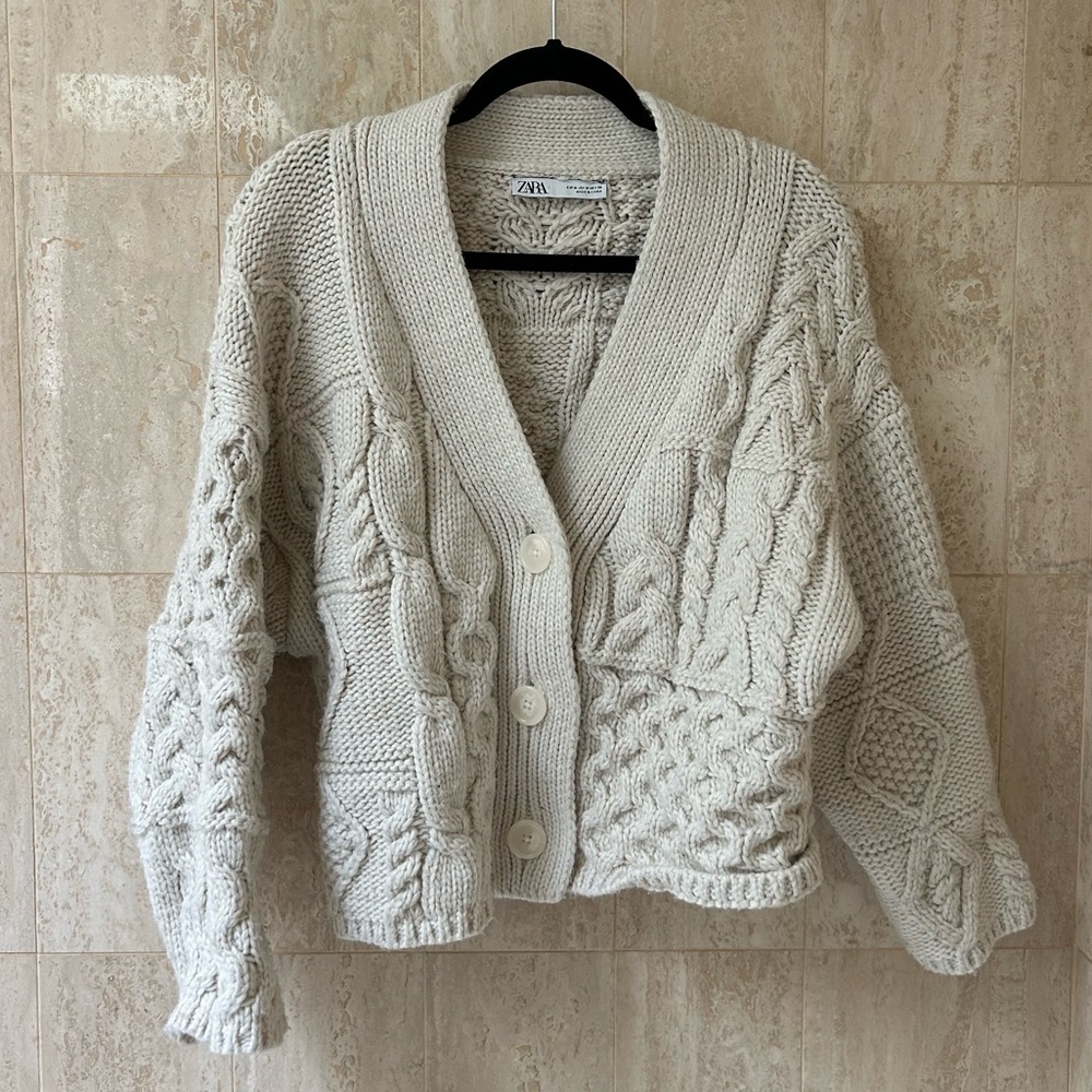 Zara Cable Knit Cardigan (Medium) - White/Cream